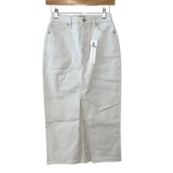 Sanctuary Womens High Rise Front Slit Denim Midi Pencil Skirt White Size 24 NWT - Picture 2 of 12